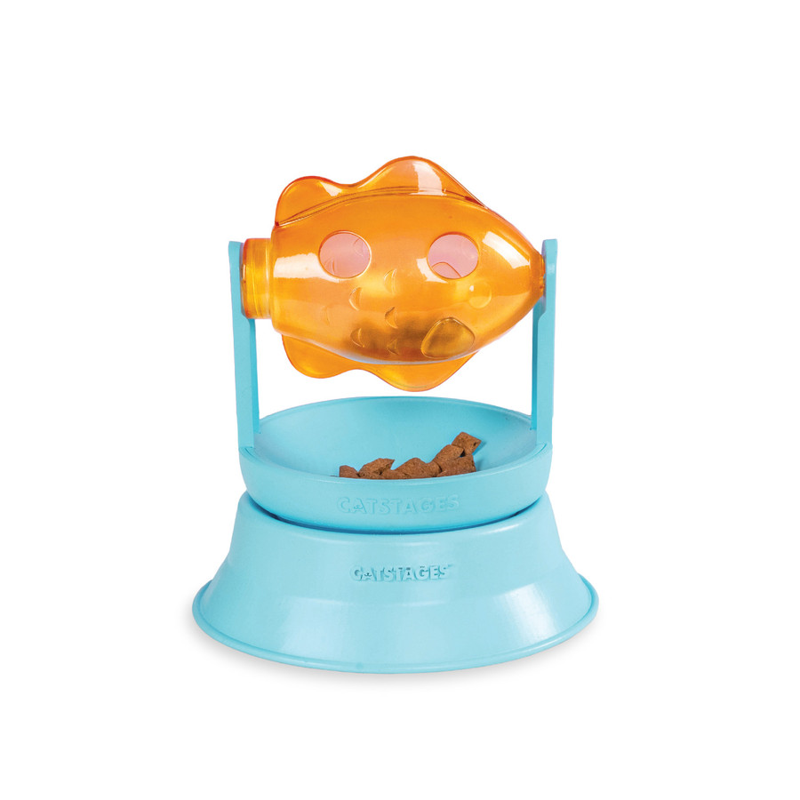 2-in-1 Treat Toy Spinning Fish Cat Toy and Cat Ball Track Topper