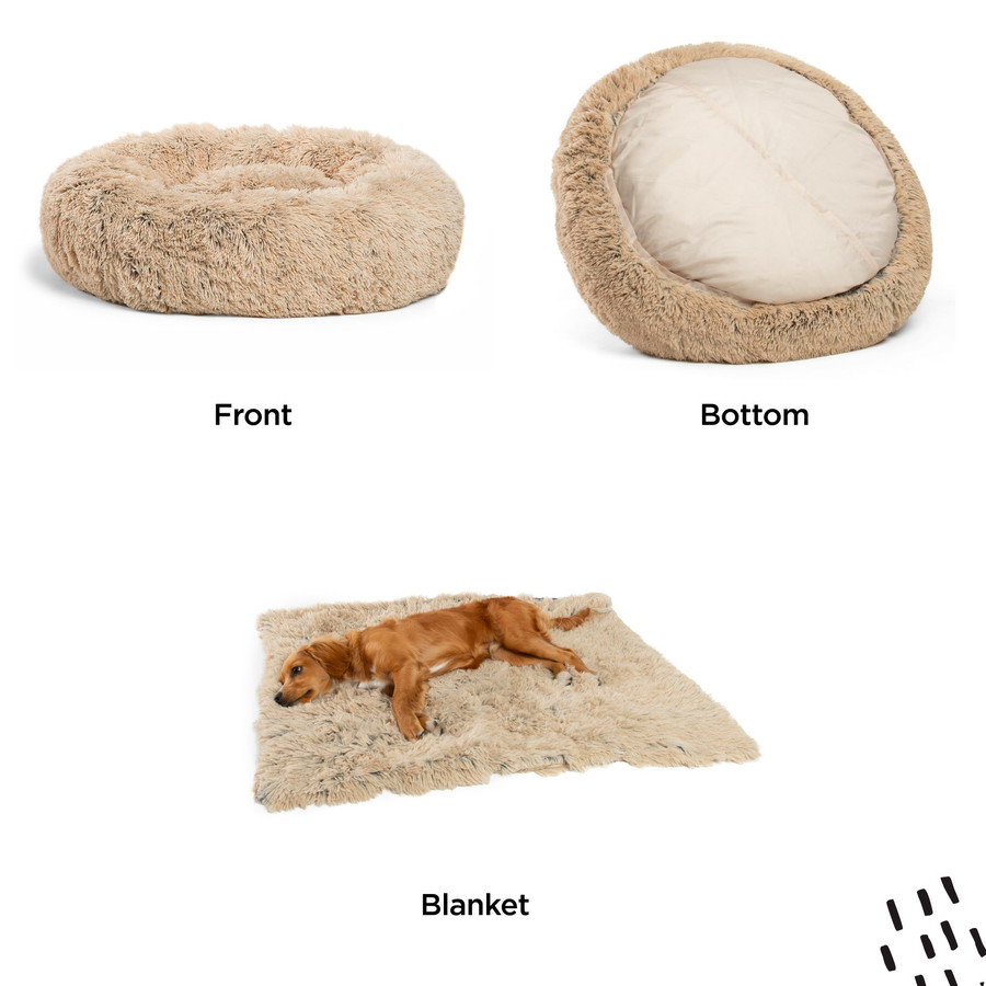 2 Piece Bundle: Donut Shag Bed Throw Blanket Cat & Dog Bundle Set 30x30
