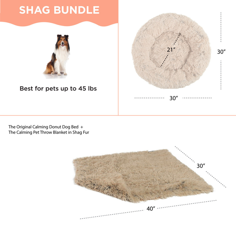 2 Piece Bundle: Donut Shag Bed Throw Blanket Cat & Dog Bundle Set 30x30