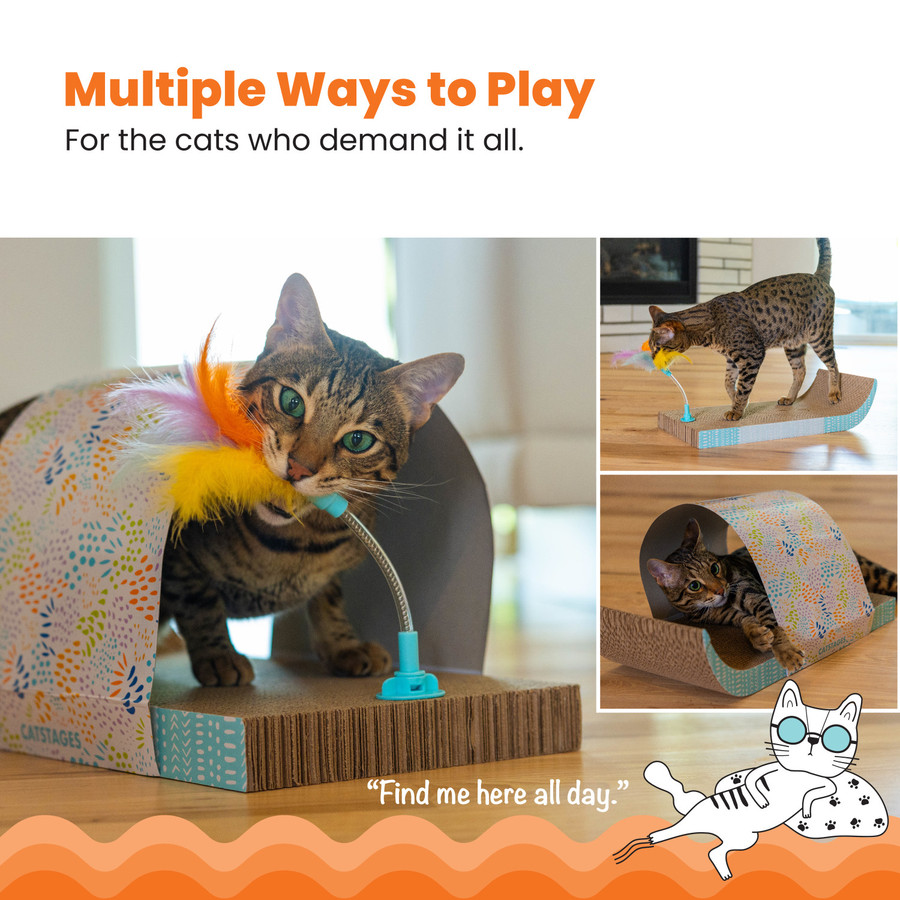 Cat Tunnel Scratcher With Feather Spring Toy And Removable Tunnel Mlt