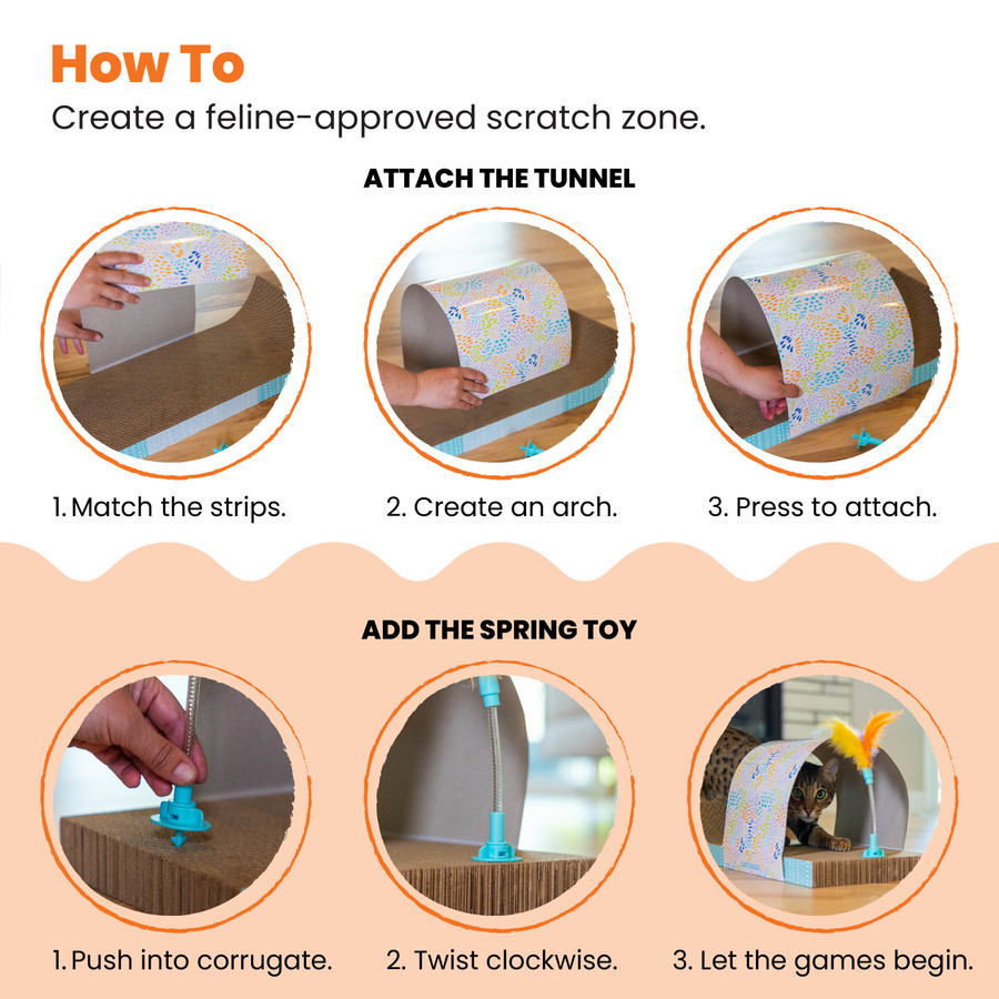 Cat Tunnel Scratcher With Feather Spring Toy And Removable Tunnel Mlt