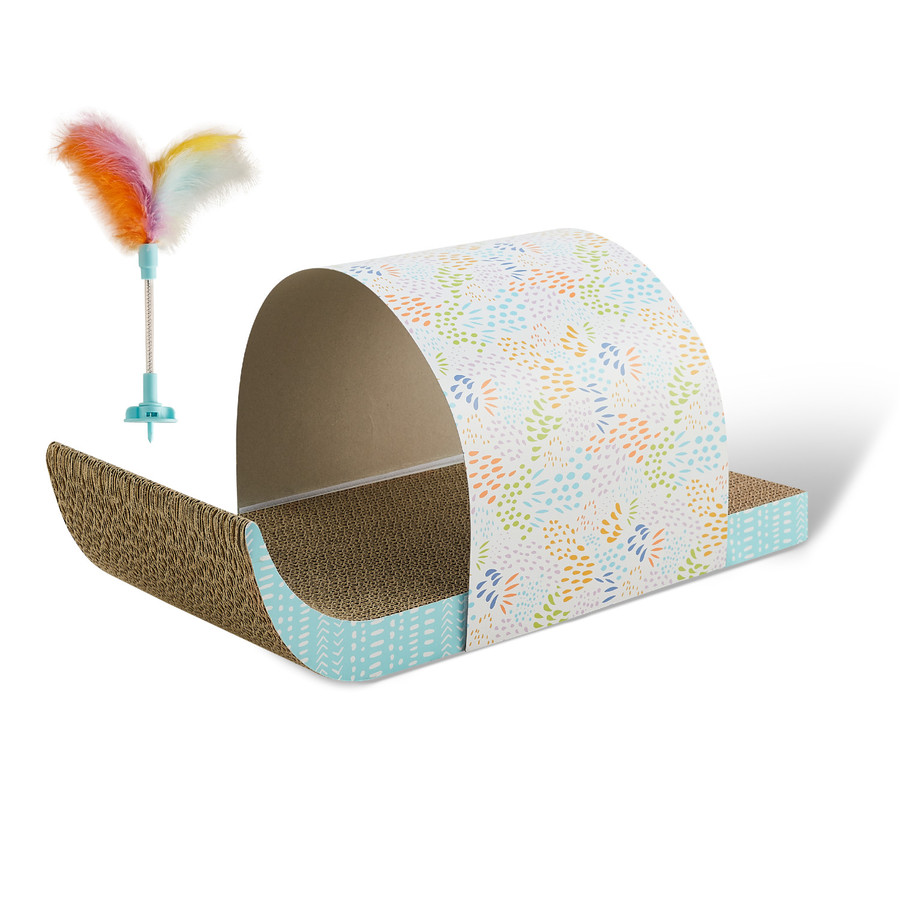 Cat Tunnel Scratcher with Feather Spring Toy and Removable Tunnel Mlt