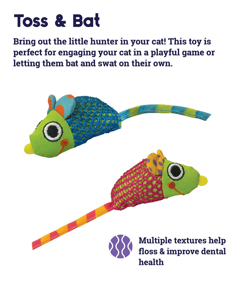 Catnip Chew Mice Dental Health Cat Toy - 2 Pack Multi