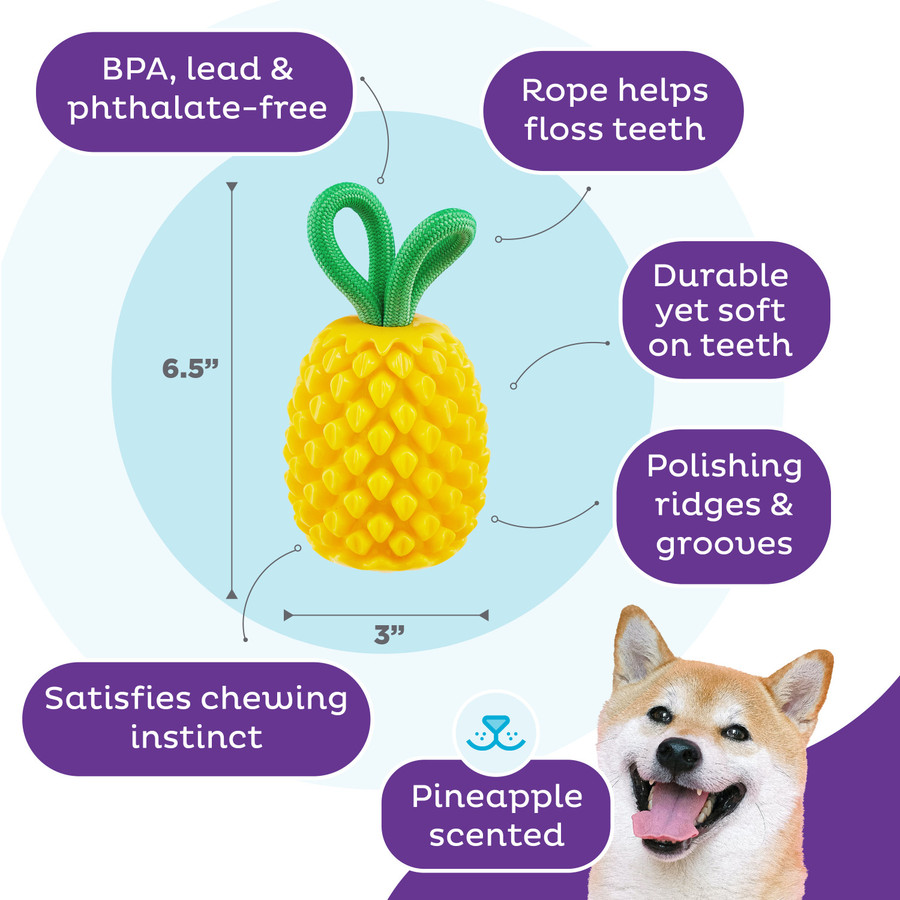Dental Pineapple Dental Chew Toy And Interactive Treat Stuffer Yellow
