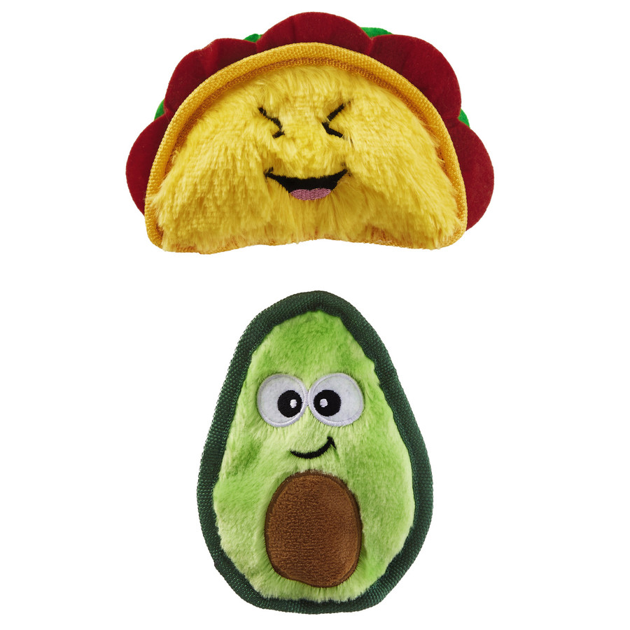 Durablez Tough Plush Squeaky Dog Toys Taco & Avocado 2PK
