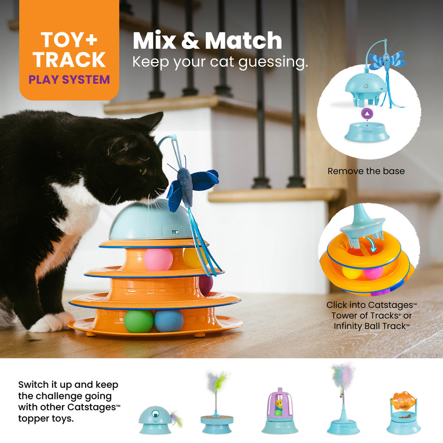 Electronic Flutter Dome Cat Toy And Cat Ball Track Topper Blue