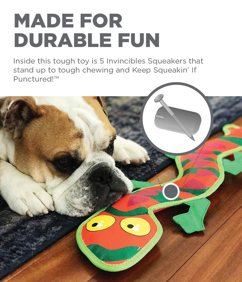 Fire Biterz Gecko Plush Interactive Dog Toy Orange Large