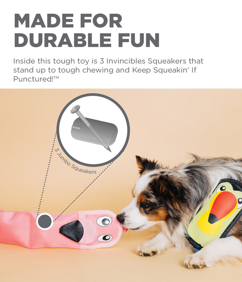 Fire Biterz Tropical Plush Interactive Dog Toy Flamingo