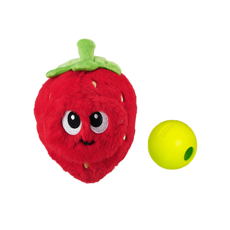 Fruity Findz Interactive Plush Dog Puzzle with Treat Ball Red