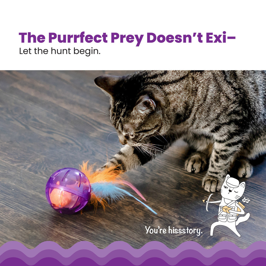 Hamster Ball Interactive Treat Stuffer For Cats With Plush Toy Inside Purple