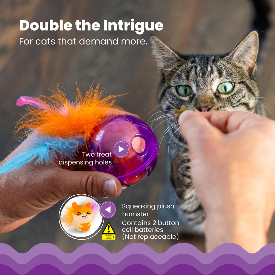 Hamster Ball Interactive Treat Stuffer For Cats With Plush Toy Inside Purple