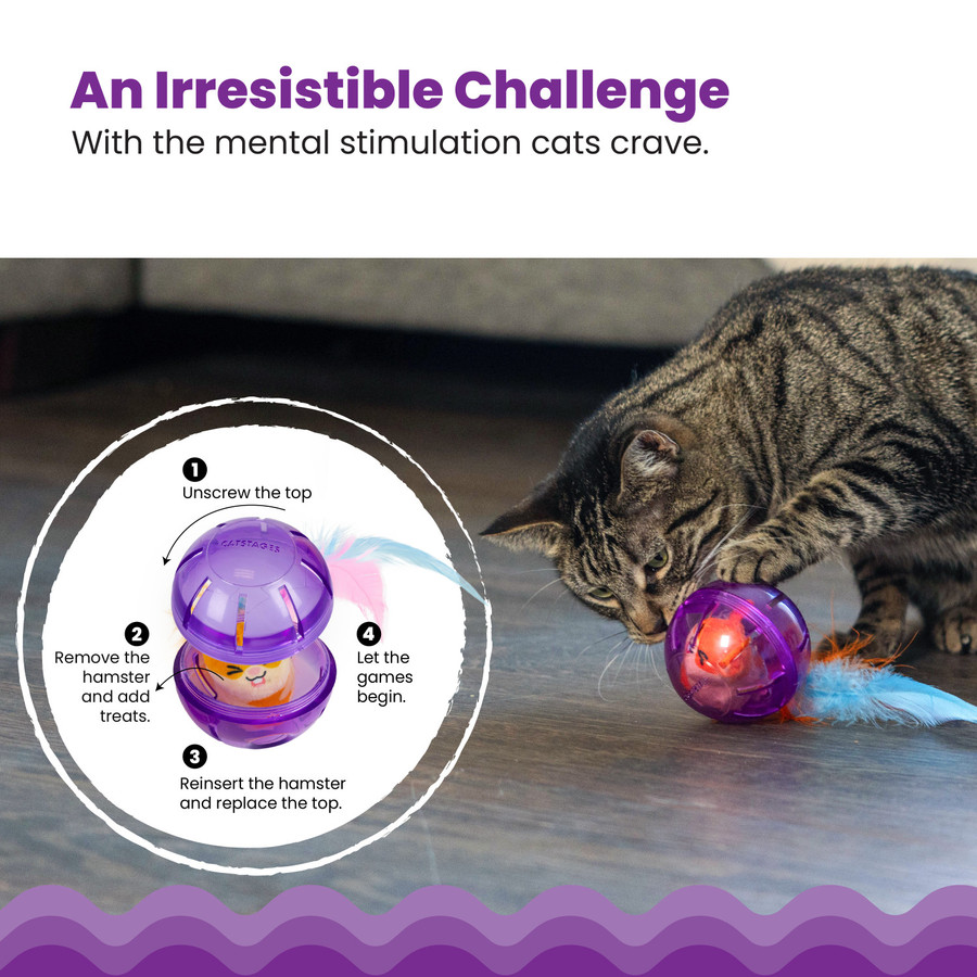 Hamster Ball Interactive Treat Stuffer For Cats With Plush Toy Inside Purple