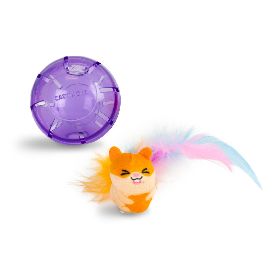 Hamster Ball Interactive Treat Stuffer for Cats with Plush Toy Inside Purple