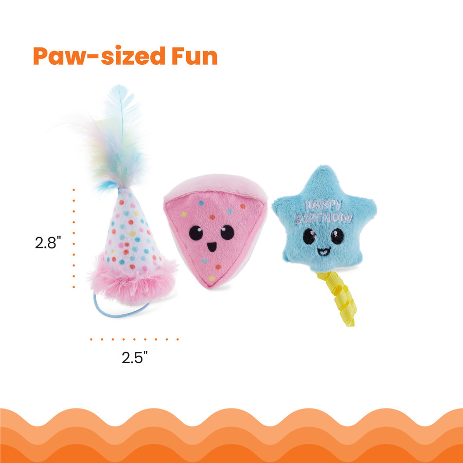 Happy Purrthday Birthday Themed Plush Catnip Blend Cat Toys 3Pk Multicolored