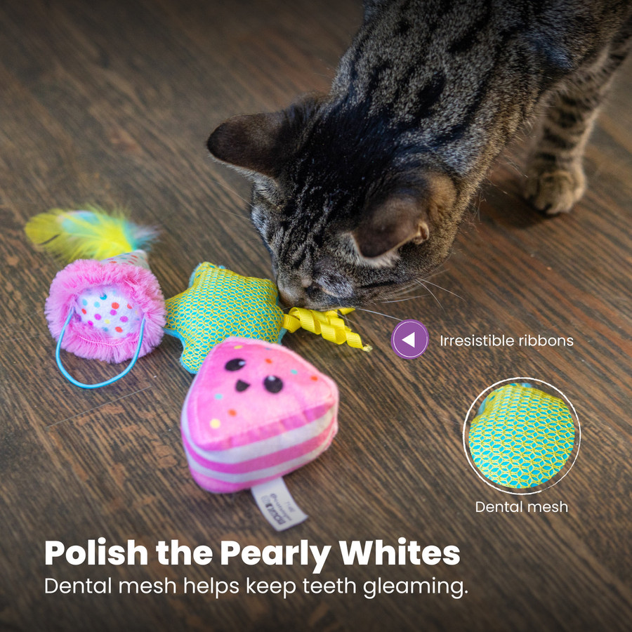 Happy Purrthday Birthday Themed Plush Catnip Blend Cat Toys 3Pk Multicolored