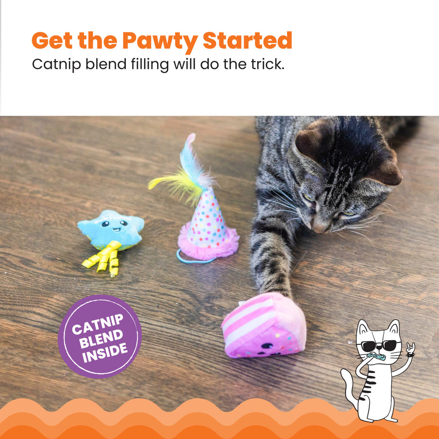 Happy Purrthday Birthday Themed Plush Catnip Blend Cat Toys 3Pk Multicolored