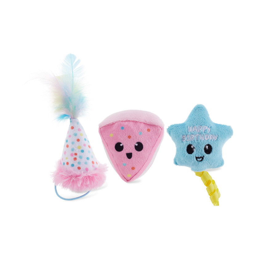 Happy Purrthday Birthday Themed Plush Catnip Blend Cat Toys 3Pk Multicolored