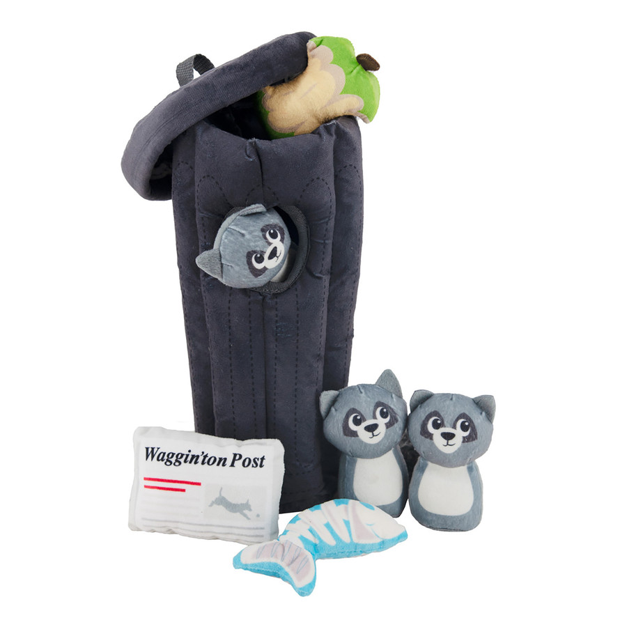 Hide A Raccoon Plush Dog Toy Puzzle Grey