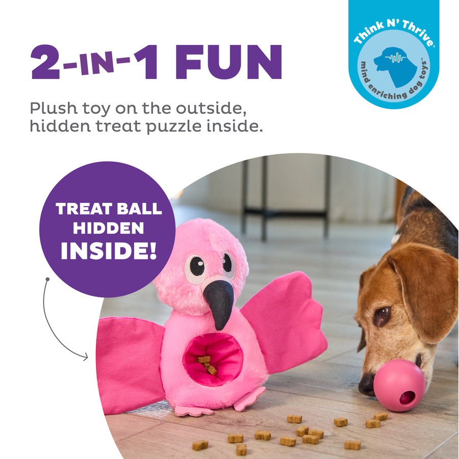 Hide-Ablez Flamingo Plush Dog Puzzle With Treat Ball Pink