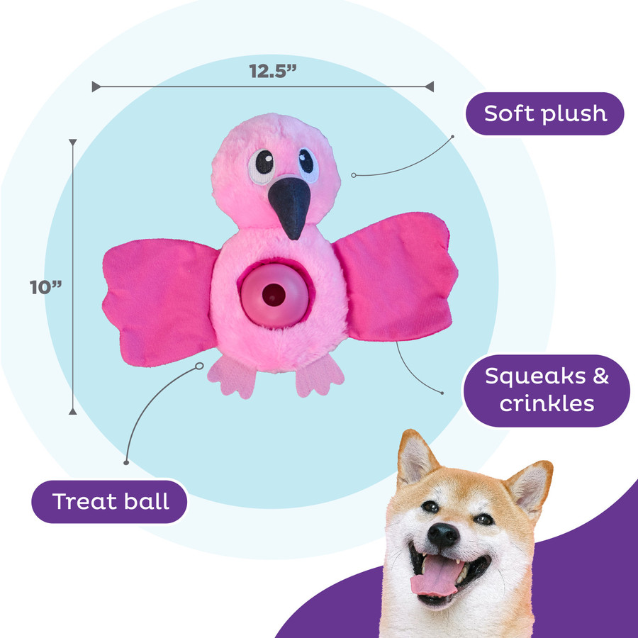 Hide-Ablez Flamingo Plush Dog Puzzle With Treat Ball Pink