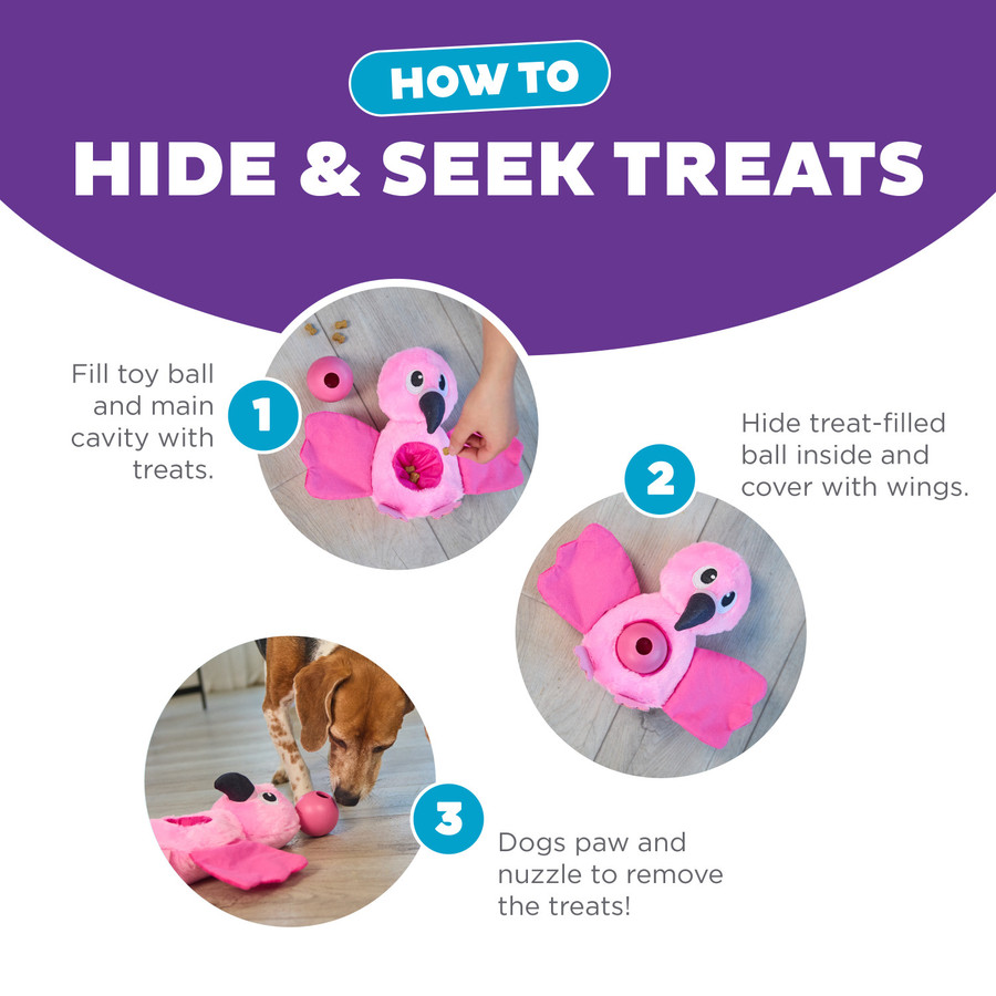 Hide-Ablez Flamingo Plush Dog Puzzle With Treat Ball Pink