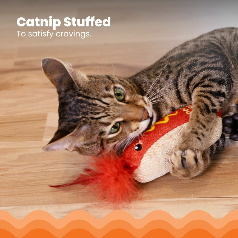 Hot Dog Kicker Catnip Toy And Dental Toy For Cats