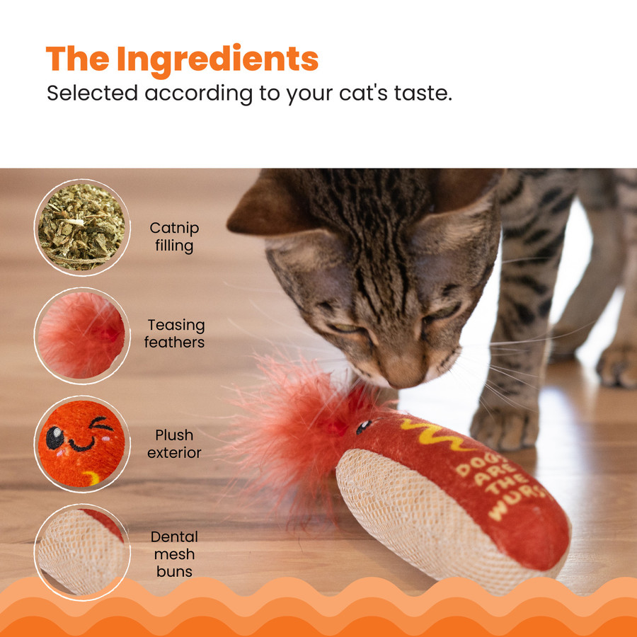 Hot Dog Kicker Catnip Toy And Dental Toy For Cats