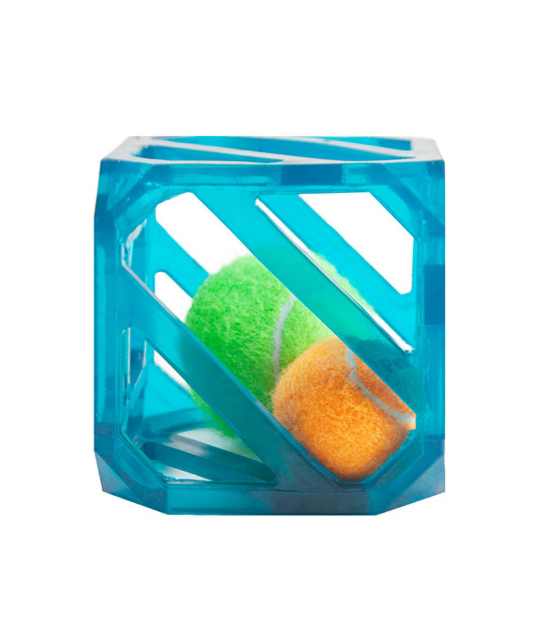 Puzzle Cube Interactive Squeaky Dog Toy Blue