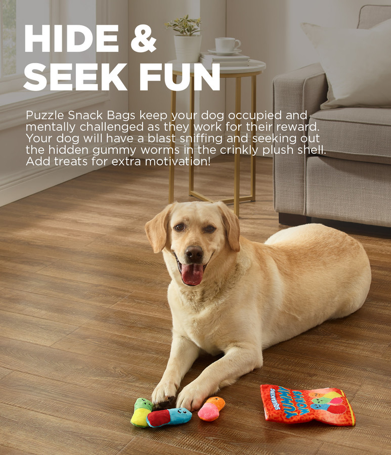 Snack Bag Yummy Worms Puzzle Dog Toy Red
