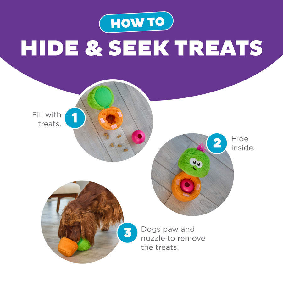Snack Palz Interactive Plush Dog Puzzle With Treat Ball Green