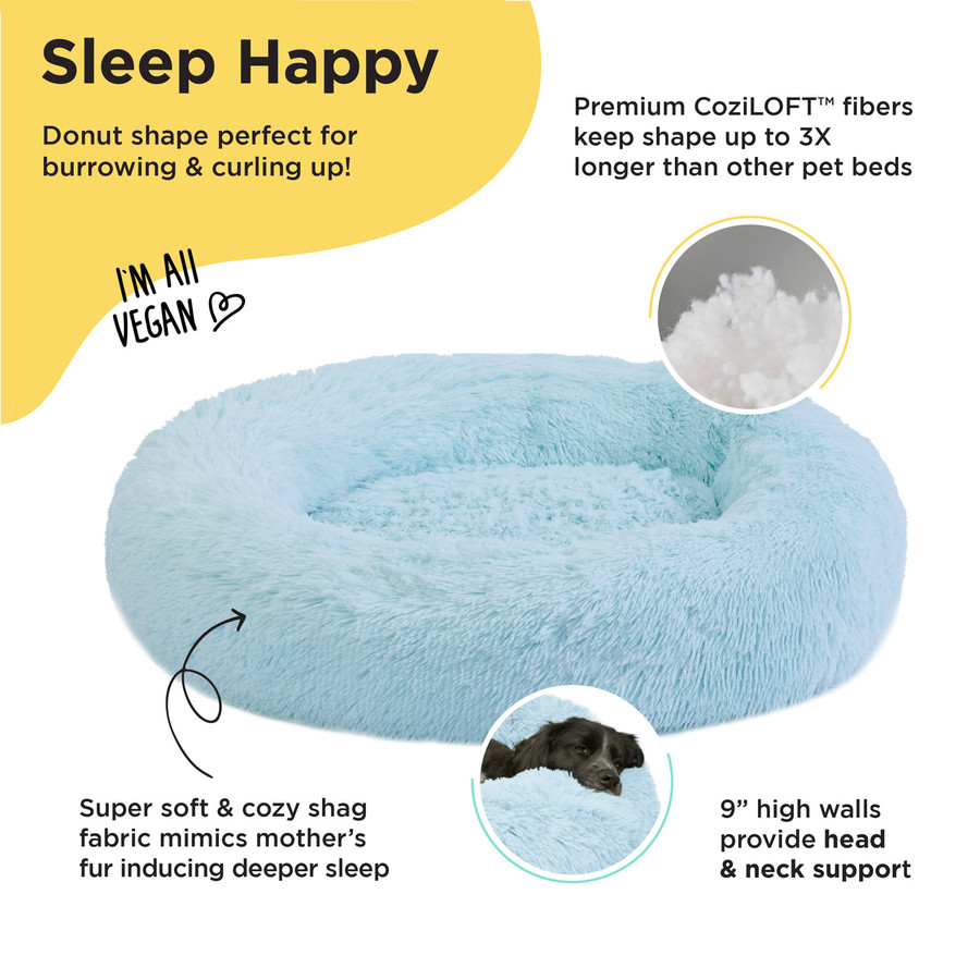 The Original Calming Shag Donut Dog Bed Baby Blue 36X36