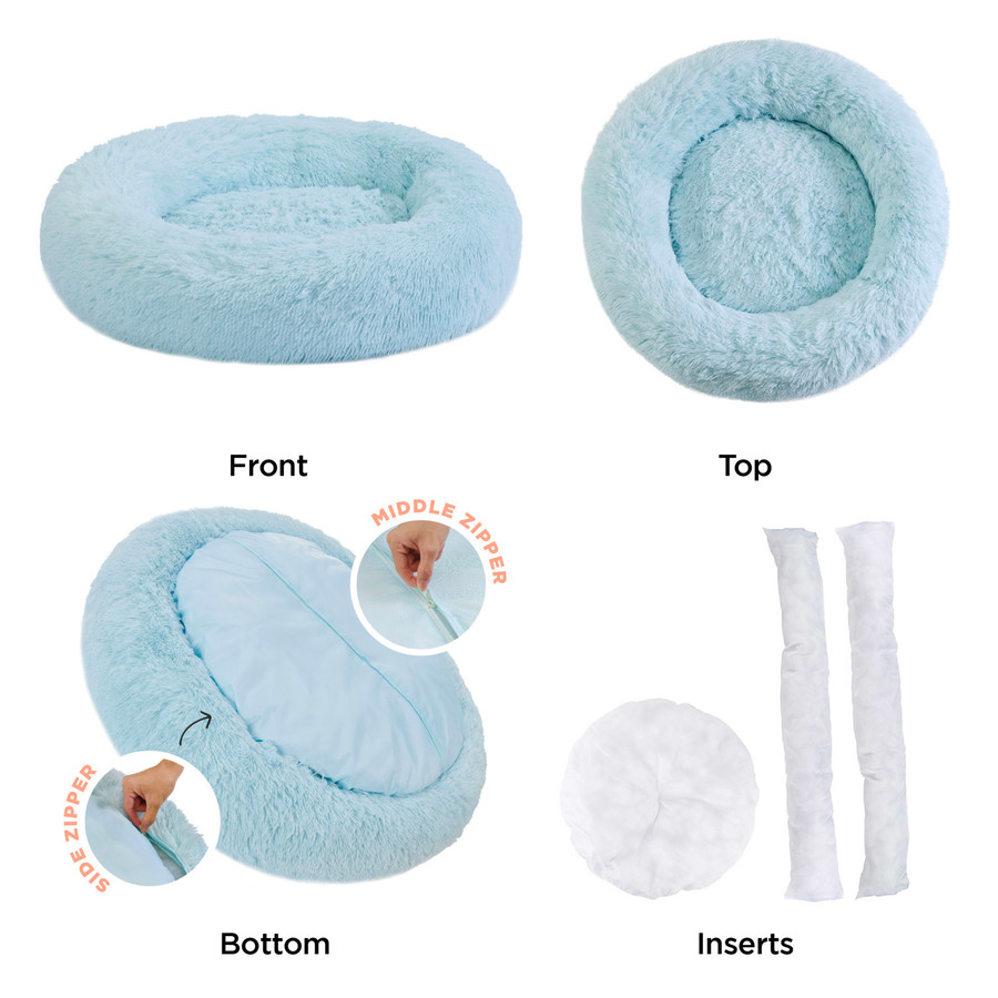 The Original Calming Shag Donut Dog Bed Baby Blue 36X36