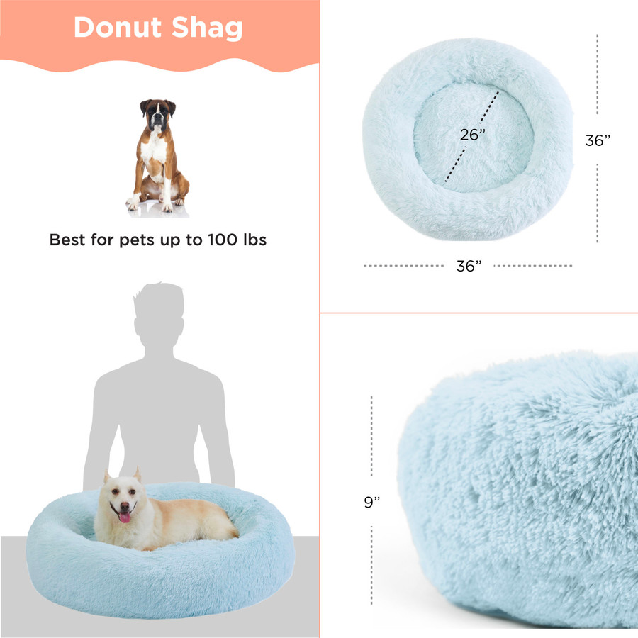 The Original Calming Shag Donut Dog Bed Baby Blue 36X36