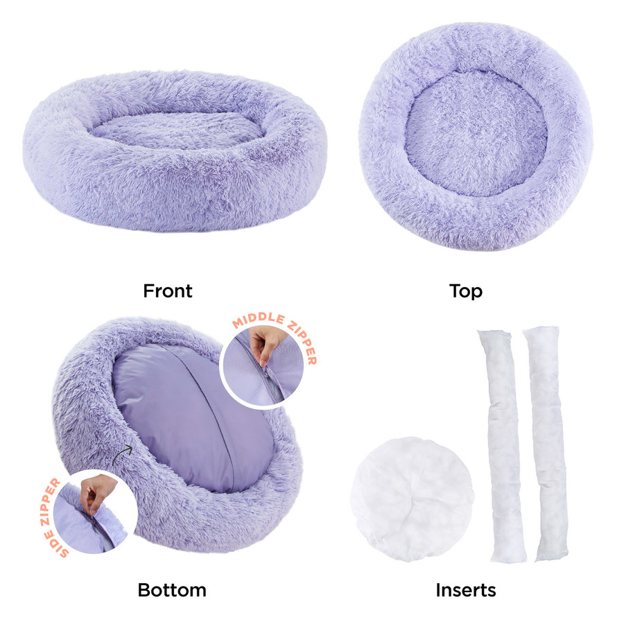 The Original Calming Shag Donut Dog Bed Lavender 45X45