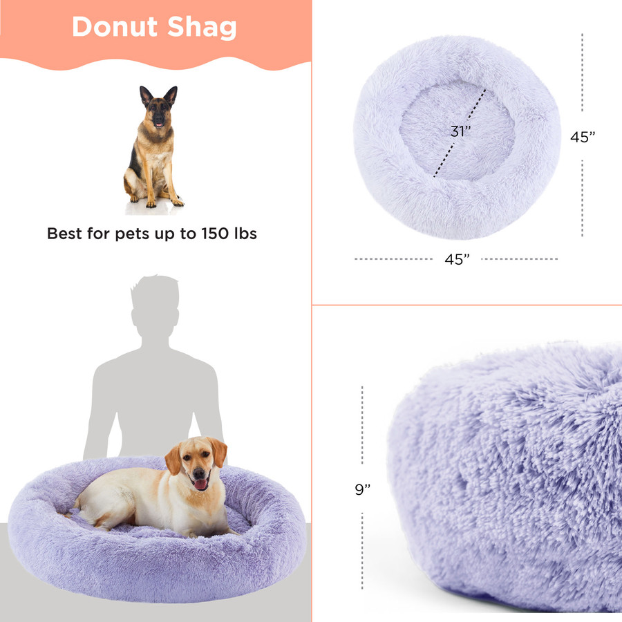 The Original Calming Shag Donut Dog Bed Lavender 45X45