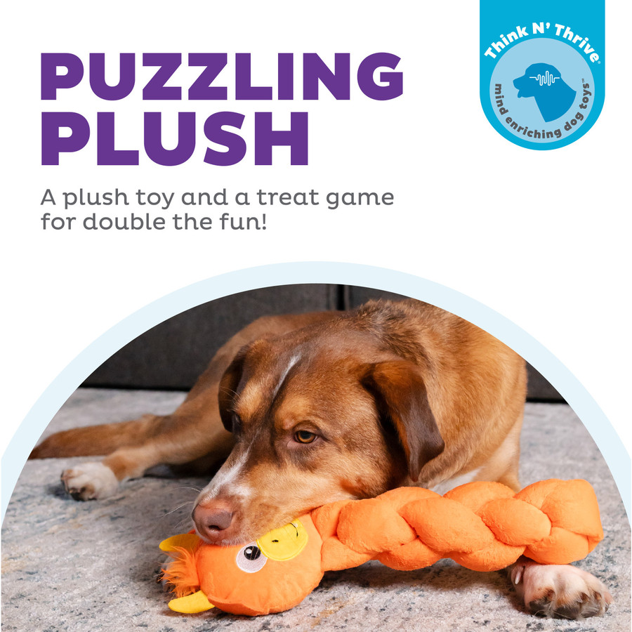 Twistiez Interactive Plush Dog Treat Puzzle Dragon Orange