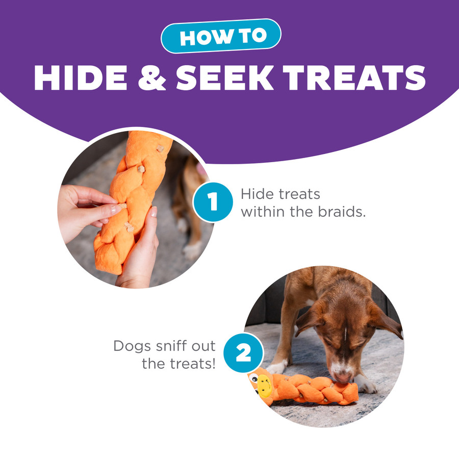 Twistiez Interactive Plush Dog Treat Puzzle Dragon Orange