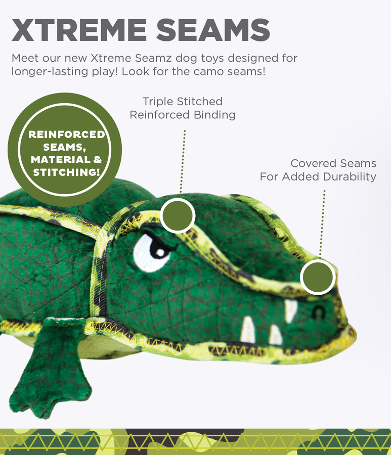 Xtreme Seamz Alligator Dog Toy Green Medium