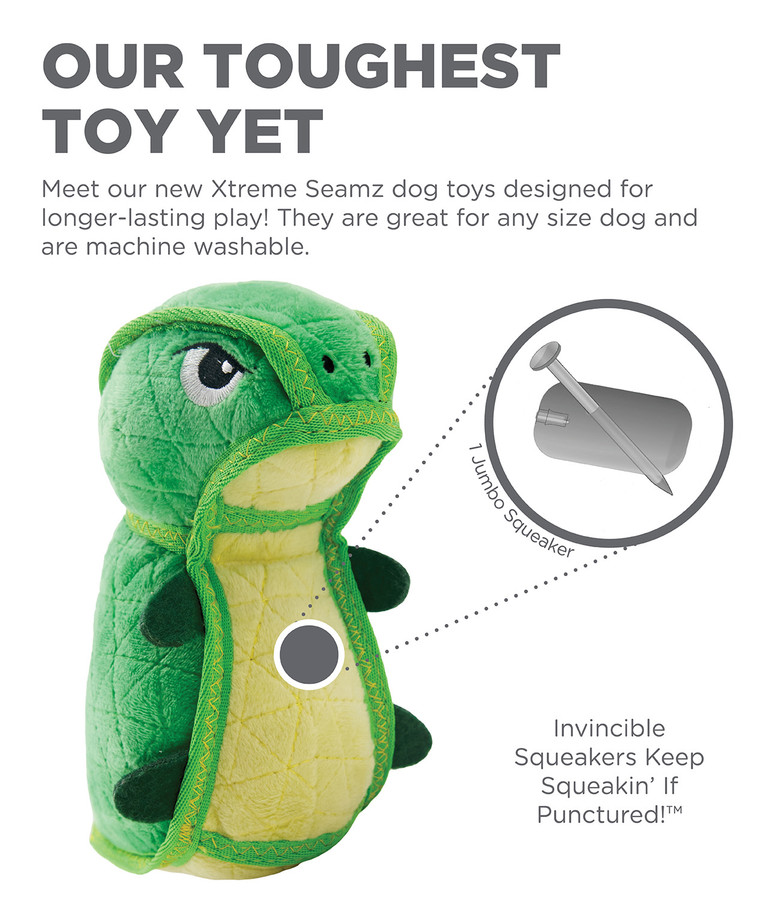Xtreme Seamz Dino Plush Dog Toy Green Medium