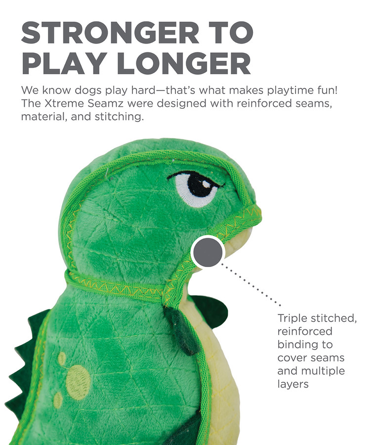 Xtreme Seamz Dino Plush Dog Toy Green Medium